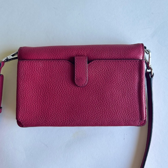 Michael Kors Raspberry Pebble Genuine Leather Crossbody Strap Wallet. - Picture 12 of 13